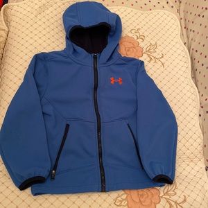 Under Armour Boys Blue Sim ColdGear Hooded soft shell jacket